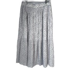 Exlura White Pollka Dot Pleated Tiered‎ Aline Maxi Skirt Lined Size XXL